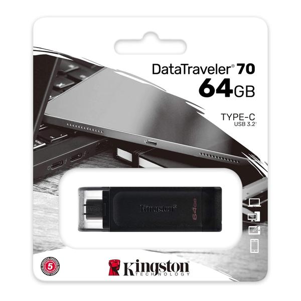 Kingston DataTraveler 70 - DT70/64GB USB-C Flash Drive, 5 Years Official Warranty
