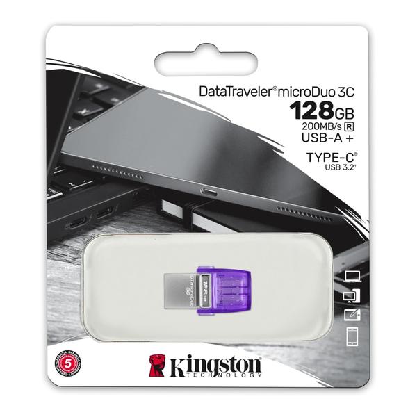 Kingston DataTraveler microDuo 3C USB Flash Drive 128GB USB Gen 3 OTG Type-C to USB Type-A - DTDUO3CG3/128GB, 5 Years Official Warranty