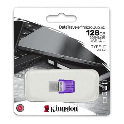 Kingston DataTraveler microDuo 3C USB Flash Drive 128GB USB Gen 3 OTG Type-C to USB Type-A - DTDUO3CG3/128GB, 5 Years Official Warranty