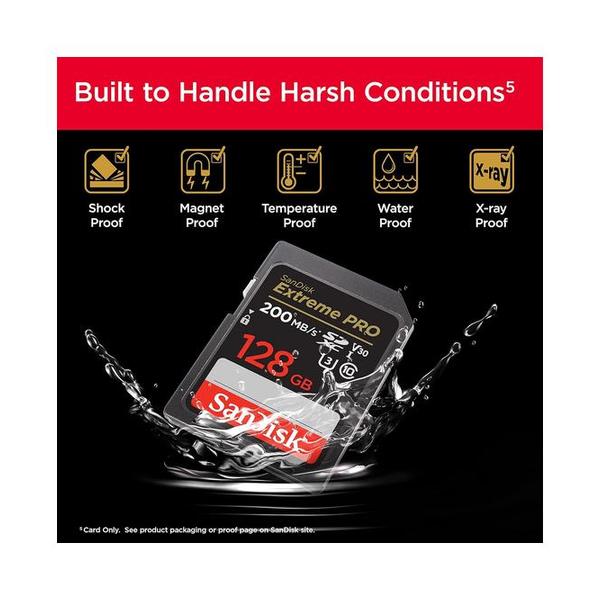 SanDisk 128GB Extreme PRO SDXC UHS-I Memory Card - C10, U3, V30, 4K UHD, SD Card - SDSDXXD-128G