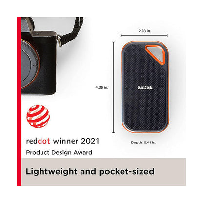 SanDisk 2TB Extreme PRO Portable SSD - Up to 2000MB/s - USB-C, USB 3.2 Gen 2x2, IP65 Water and Dust Resistance, Updated Firmware - External Solid State Drive - SDSSDE81-2T00-G25