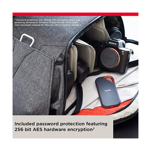 SanDisk 2TB Extreme PRO Portable SSD - Up to 2000MB/s - USB-C, USB 3.2 Gen 2x2, IP65 Water and Dust Resistance, Updated Firmware - External Solid State Drive - SDSSDE81-2T00-G25
