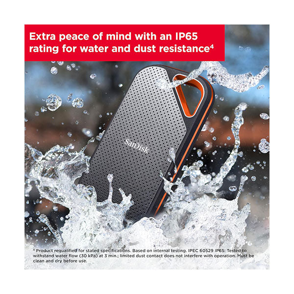 SanDisk 4TB Extreme PRO Portable SSD - Up to 2000MB/s - USB-C, USB 3.2 Gen 2x2, IP65 Water and Dust Resistance, Updated Firmware - External Solid State Drive - SDSSDE81-4T00-G25